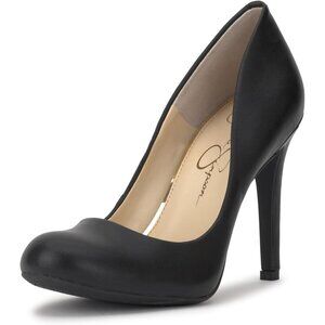 Jessica Simpson Women's Black Faux Leather Closed Rounded Toe High Heel Pumps
